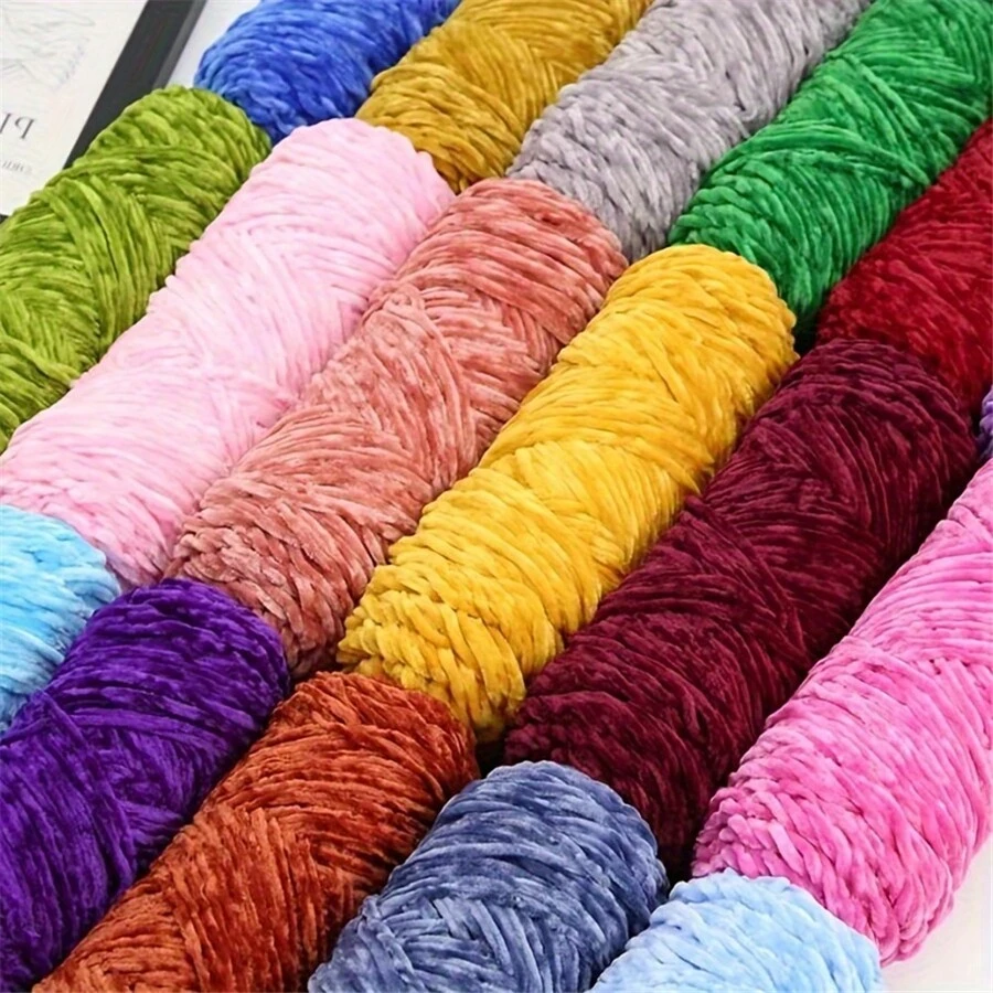 Pacote com 1 fio de poliéster chenille, 100 g cada, fio grosso para tricô de crochê em cores sortidas para artesanato, chapéus, cobertores, cachecóis - fio de lã macio e grosso para projetos de crochê para iniciantes e adultos