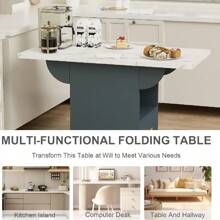 Folding Dining Table With 4 Wheels, 39.4" Wood Extendable Space Saving Dining Table With Storage Rack & Drawer, Foldable Kitchen Table For Small Spaces, Drop Leaf Tables For Apt (White & Grey Blue) - Blue and White - View 6