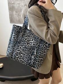 Túi đeo vai họa tiết da báo thời trang dành cho nữ có sức chứa lớn, thích hợp cho du lịch và đi chơi - màu đen - Xem 5