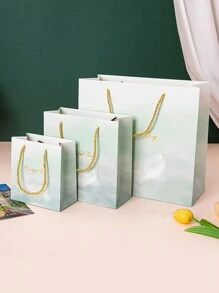 1 件优雅绿白色纸质礼品袋，可重复使用服装、化妆品或情人节礼品包装袋 - 彩色 - 查看 11