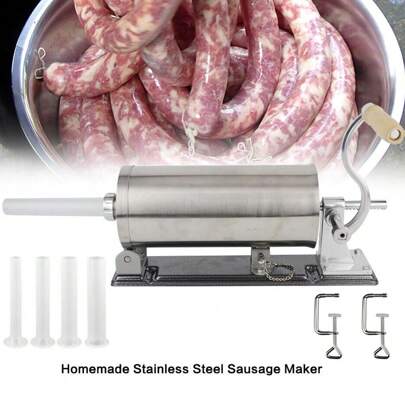 Eatssode Remplisseur de saucisses manuel en acier inoxydable, 3l, presse à saucisses, fait à la main, avec 4 Tubes de remplissage
