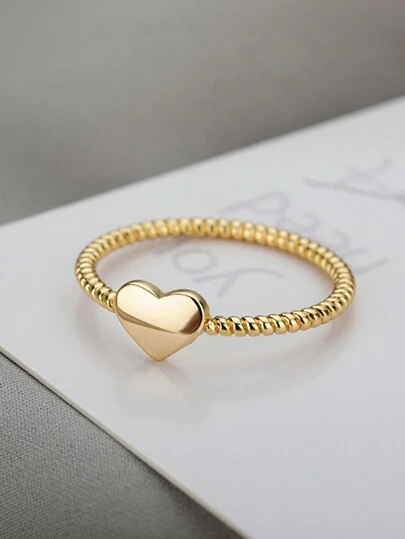 1PC Stainless Steel Heart Rings For Women Gold Color Heart Opening Ring Wedding Aesthetic Party Jewelry Gift For Her BFF