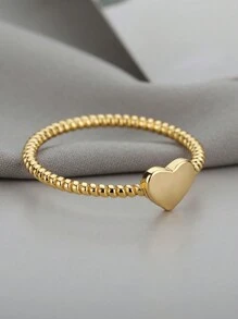 1 件装女士不锈钢心形戒指金色心形开口戒指婚礼唯美派对珠宝礼物送给闺蜜 - 彩色 - 查看 2