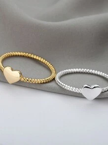 1 件装女士不锈钢心形戒指金色心形开口戒指婚礼唯美派对珠宝礼物送给闺蜜 - 彩色 - 查看 3