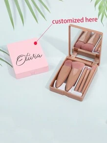Personalized Name Picture 5 Makeup Brush Set Travel With Mirror Eyeshadow Loose Powder Blush Brush Makeup Concealer Brush Beauty Tools