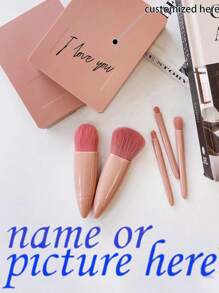 Personalized Name Picture 5 Makeup Brush Set Travel With Mirror Eyeshadow Loose Powder Blush Brush Makeup Concealer Brush Beauty Tools