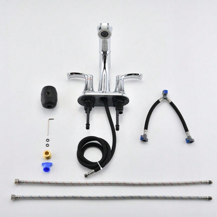 Bathroom Centerset Pull Out Matte Black 4 Inch With Pull Down Sprayer