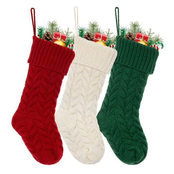 1 Stück gestrickte Weihnachtsstrumpf, 45 cm Blattmuster Weihnachtsstrumpf, Feiertags- und Familien-Strumpf für Kamin, Weihnachtsfeier Dekoration, Heim-Dekoration, Weihnachts-Dekorationen, Zimmer-Dekoration, Winter