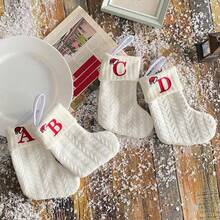 1 件针织字母 A-Z 圣诞装饰针织袜圣诞树饰品糖果礼品袋家居家庭圣诞派对装饰，圣诞节 - 白色 - 查看 6