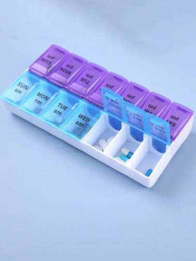 New Portable 7-Day Weekly Pill Organizer Box, 14 Compartments Vitamin Pill Container For Tablets, Medications, Fish Oil