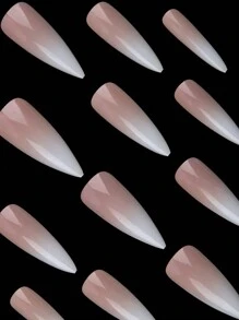 Este set de 24 piezas de uñas postizas de estilo francés minimalista moderno clásico incluye un diseño de teñido anudado en color blanco sólido de alto brillo y efecto halo. Este set te permite crear tu propio estilo de manicura exclusiva. Úsalas a diario para lograr un look suave y encantador. - Blanco - Ver 2