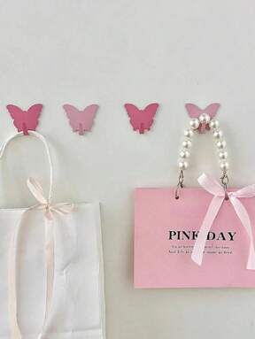 1/3/5Pcs Pink Decorative Wall Hooks With Butterfly Design. No-Drill Hooks. Very Suitable For Girls' Room Decoration. Minimalist Style. Used For Hanging Keychains, Coats, Towels, Hats, Jewelry, Umbrellas, Etc. Suitable For Living Room, Bedroom, Office. Gifts Birthday Graduation