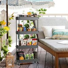 4 层超薄滚动储物车储物车整理器滚动多功能推车，移动搁架单元滑出式储物架适用于厨房客厅浴室洗衣房和梳妆台户外装饰 - 黑色 - 查看 8