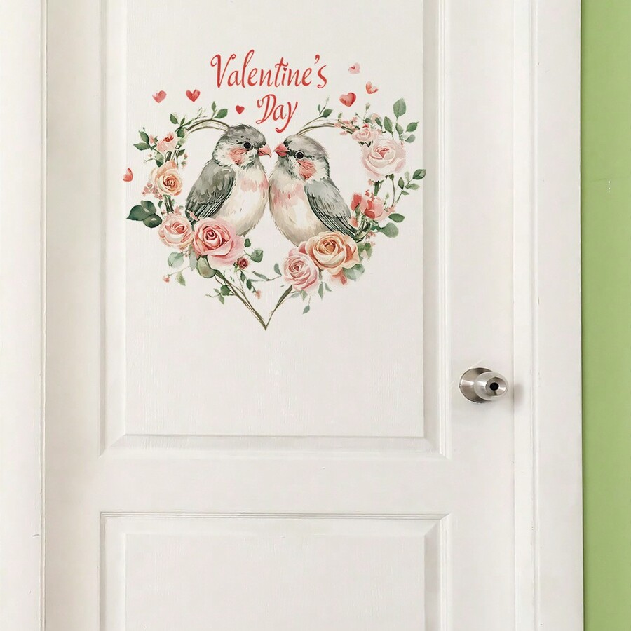 1pc Cats And Love Birds, Flowers Decoration Door Sticker For