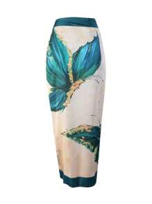 Bodysuit And Beach Cover-Up Set, Women's Printed Two-Piece Bodysuit, One-Piece Bathing Suit With Beach Skirt - New Blue - View 4