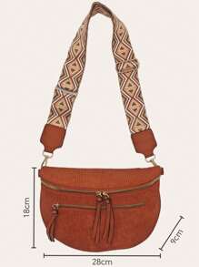 Modieuze casual fluwelen crossbodytas met dubbele rits en brede band van geweven stof