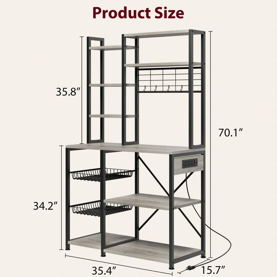 Rustic Gray Bakers Rack With Storage Standing Kitchen Rack With 2