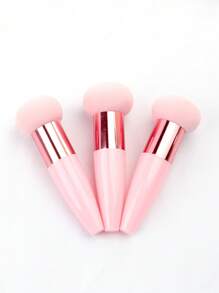 Set de 3 pinceles de maquillaje prácticos: punta en ángulo, punta redondeada y punta recta, para uso en húmedo y seco con barra de base