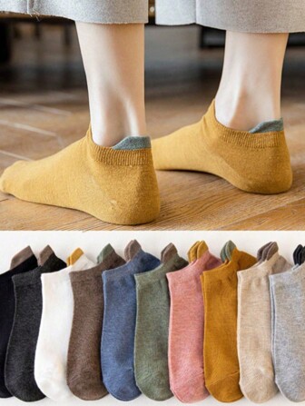 10pairs Women's Short Socks, Thin, Breathable, Antimicrobial, Low-Cut Sports Socks For Daily Wear In All Seasons (Random Color)