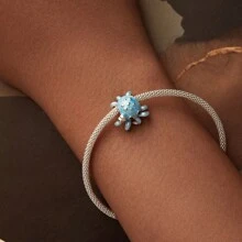 bamoer 1 件 925 纯银霓虹海洋系列海螺吊坠鱼饰品彩色心形珠子女士女孩手链项链 DIY 制作 - 銀色 - 查看 9