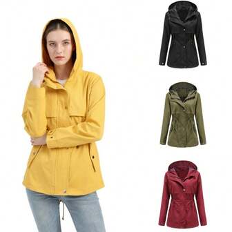 2024新款雨衣春秋防水中长款女士连帽外套收腰户外雨衣时尚修身女士外套