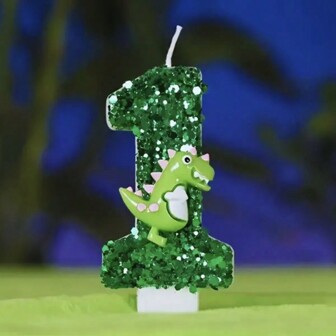 Velas con números con patrón de dinosaurio verde brillante, decoración de pastel DIY creativa para fiesta de cumpleaños de adultos, regreso a clases, Día de San Valentín