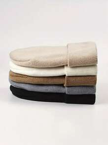 4/1 件纯色轻质秋冬针织帽 - 男女通用款式，保暖防风，适合滑雪和户外活动 - 純色無簷針織帽 - 查看 4