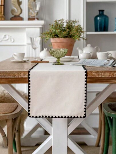 1pc Vintage Polyester Linen Woven Crochet Table Runner, Farmhouse Style Tabletop Decor, Dining Table, Coffee Table, Dresser Scarf, Kitchen, Living Room, Bedroom, Outdoor, Party, Wedding Decorations