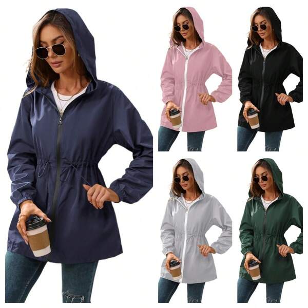 European And American Hooded Outdoor Raincoat Sports Mountaineering Clothing Windproof Jacket Waterproof Jacket Top For Women