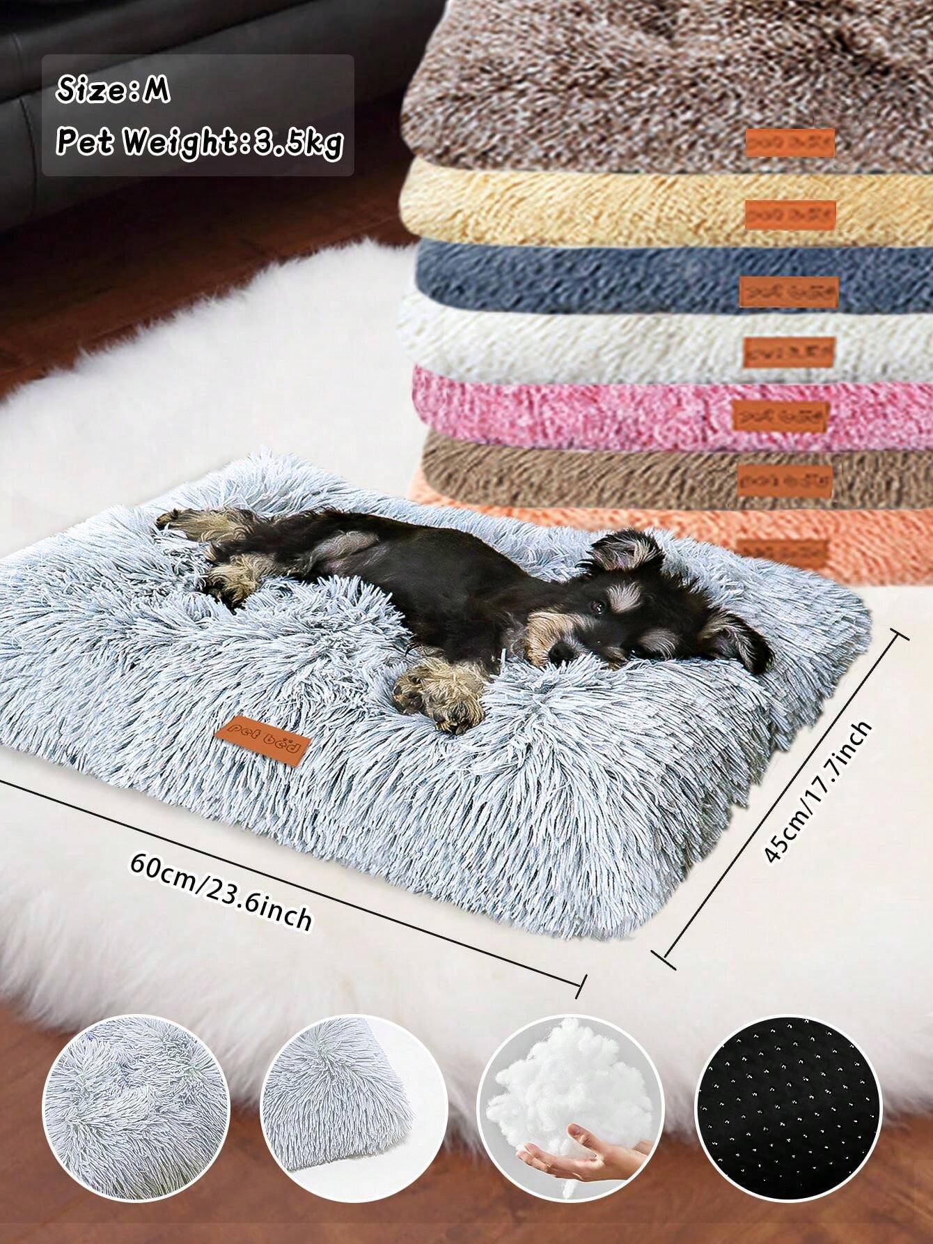 1PC Light Gray Washable Plush Pet Crate Bed For Dog AntiSlip Pet Mat