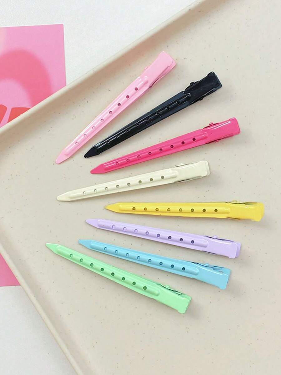 8 件/套彩色简易夹子发型鸭嘴夹适用于化妆、发型设计 - 彩色 - 查看 1