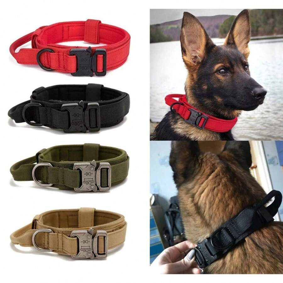 Military Tactical Dog Collar Adjustable Heavy Duty With Handle Pet Training Large/Medium Size LR-0239 - 黑色 - 查看 1