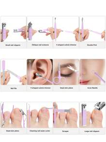 专业不锈钢指甲刀套装，配有耳垢清除工具和指甲锉 - 耐用便携的修脚和修指甲工具，适用于手指甲和脚趾甲