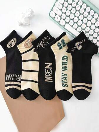 5/10 双时尚个性化女士短袜，可爱百搭低帮踝袜，男女皆宜，适合所有季节校园风格、圣诞节、万圣节、情人节、生日礼物