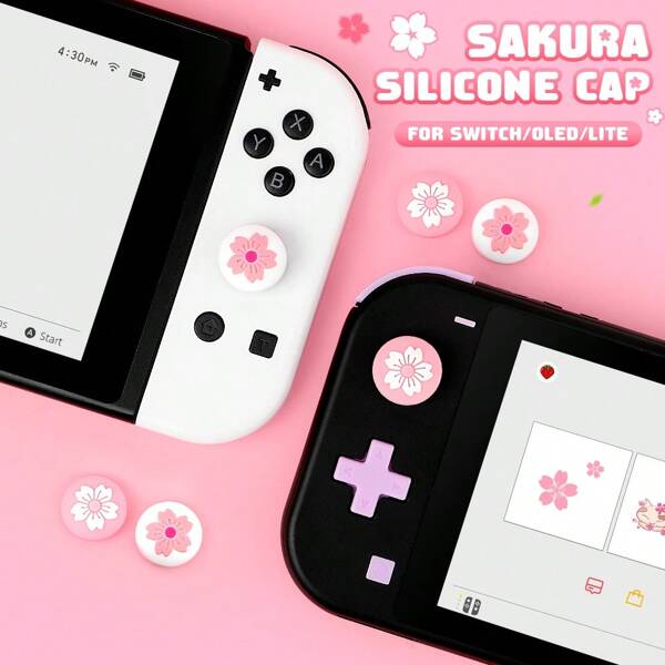4PCS Thumb Grip Caps,Cute Ghost Theme Halloween /Cat Claw Design/Sakura Design Analog Controller Gamepad Thumb Stick Grips Thumbsticks Joystick Cap Cover For NS Switch NS Controller Joy-Con