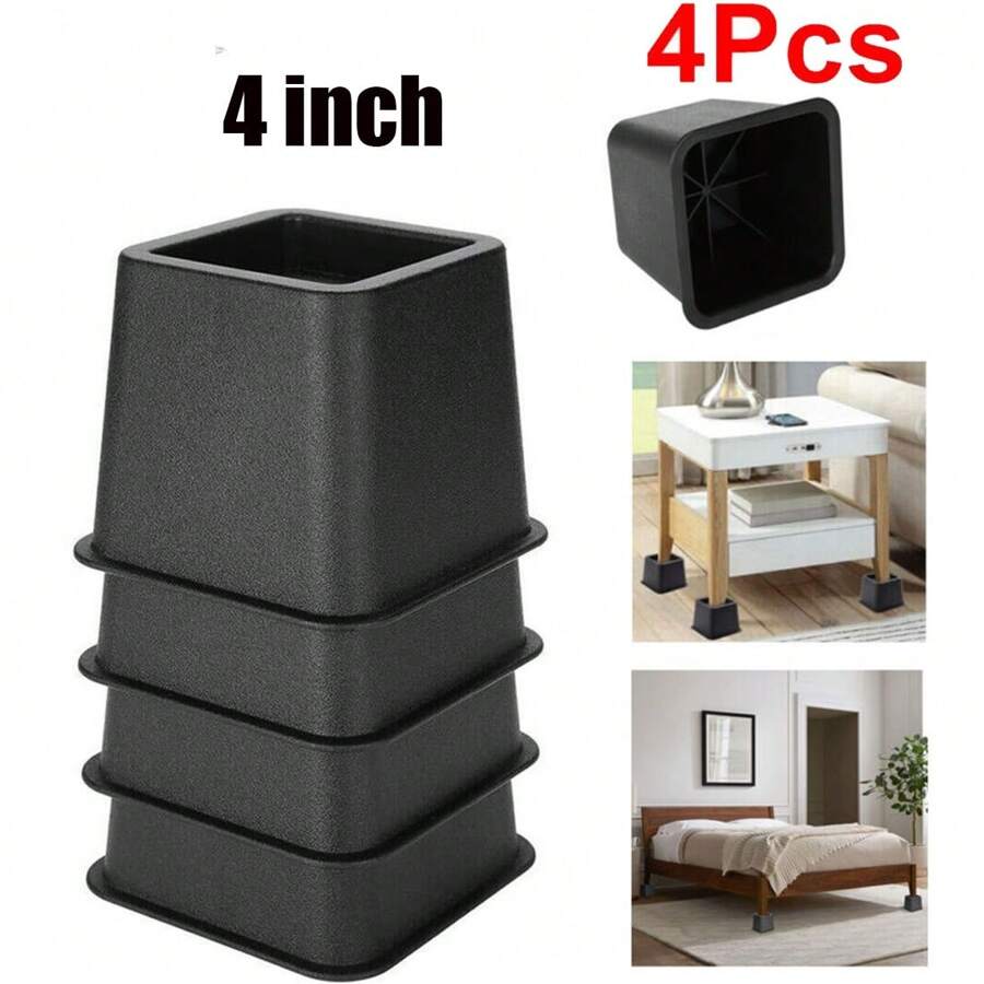 4Pcs Heavy Duty Bed Chair Risers Feet Leg Lift Furniture Extra Raisers Stand 4"/6" - Black - View 1