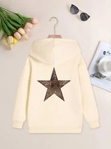 1 pièce Sweat-shirt-shirt doublé thermique imprimé léopard et étoiles, décontracté. Convient aux filles et aux préadolescentes. Essentiel pour les étudiantes en automne/hiver. Adapté aux jeunes enfants. Conception à manches longues et épaissie. Conçu pour les rêveurs qui poursuivent la lumière des étoiles ! - Nude - Voir 4