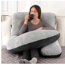 Almohada para embarazadas, almohada de cuerpo entero en forma de U para apoyar el sueño, almohada para embarazadas, con funda de terciopelo extraíble, color negro y gris - Negro y gris - Ver 8