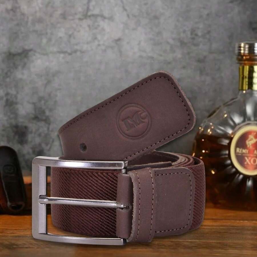 Men's Elastic Genuine Leather Belt Casual Reinforced Premium Lamartini Immediate Shipping - 鏽棕色 - 查看 1