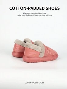 1 双女士毛绒内衬保暖纯色拖鞋，柔软耐用，适合室内和室外穿着，适合秋冬季节 - 玫紅色 - 查看 5