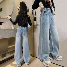 Tween Girl Spring And Autumn New Fashion Retro Loose Casual Jeans Students