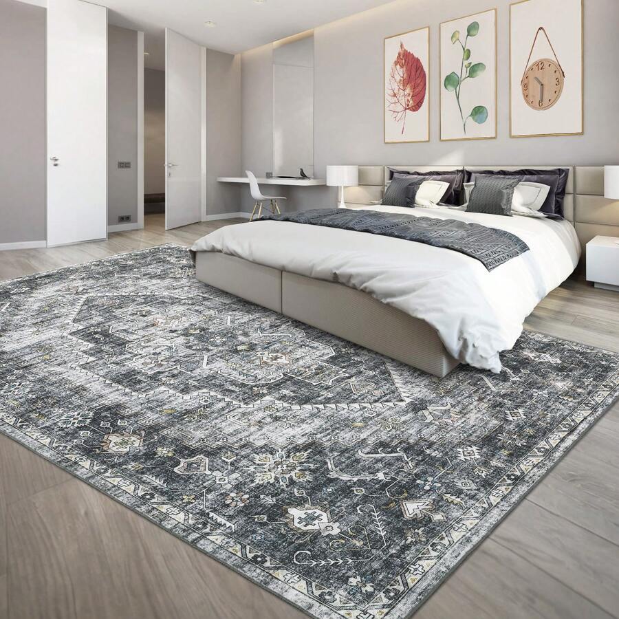 Boho Distressed Modern Printed Area Rug Soft Non Shedding Non Slip Carpet Low Pile Easy To Clean Indoor Floorcover Stain Resistant Home Decor Mat Throw Rug For Bedside Laundry Kitchen Living Room Bedroom Dining Room - Xám - Xem 1