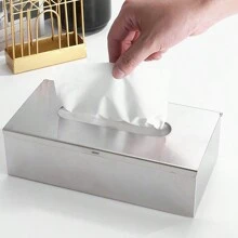 1pc Countertop Tissue Box, Stainless Steel Facial Tissue Dispenser, Napkin Holder, Can Be Placed On Countertop Or Wall-Mounted, For Living Room, Dining Room, Bathroom, Bedroom, Home Essential - Available In Glossy, Brushed, Black, Gold Home Bathroom Decor Bathroom Organizer Summer Back To School