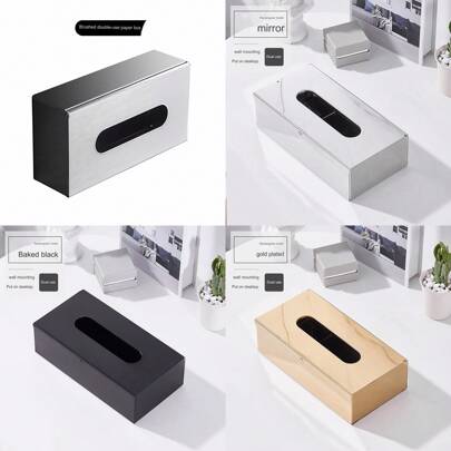 1 件台面纸巾盒，不锈钢面巾纸分配器，餐巾架，可放置在台面或壁挂式，适用于客厅、餐厅、浴室、卧室、家居必需品 - 有光泽、拉丝、黑色、金色可供选择 家居浴室装饰浴室收纳秋季装饰 回到学校