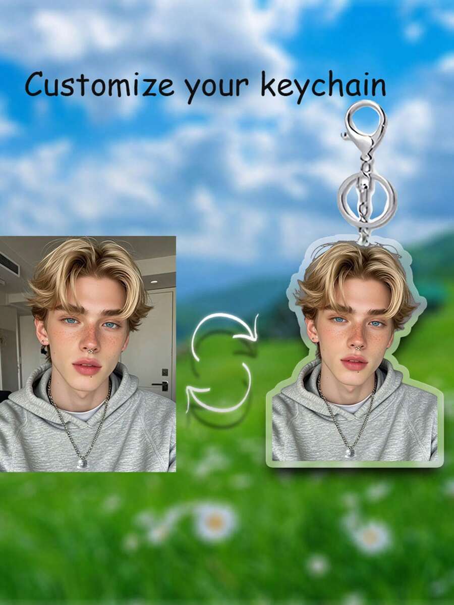 1 件定制照片钥匙扣，时尚个性化纪念品、生日礼物、惊喜礼物，毕业季、旅行和节日必备 - 金色 - 查看 1