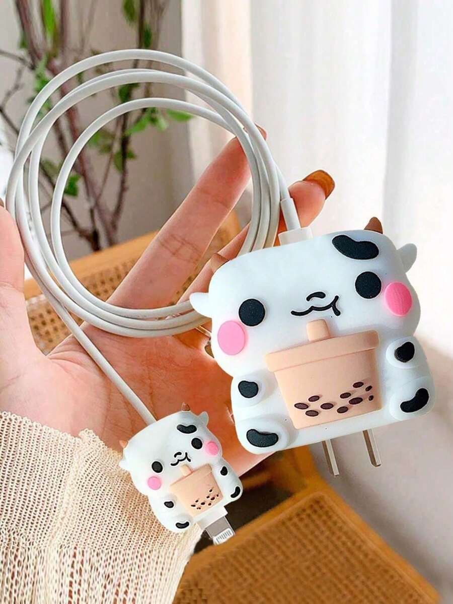 2 件可爱奶牛设计保护壳兼容 Apple 18W/20W 充电器 - 彩色 - 查看 1