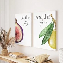 2 pièces/set Peinture murale suspendue sur canevas, ensemble d'impression de peinture murale islamique à la figue et à l'olive, décoration de cuisine islamique à l'aquarelle, affiche d'art islamique, cadeau pour maman, décoration de la maison