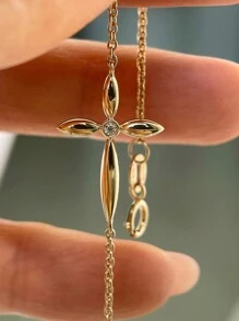 1 pieza Brazalete versátil de plata de ley 925 con estilo INS, cruz 3D con circonita cúbica elegante, adecuado para uso diario de mujer, regalo para festivales y fiestas