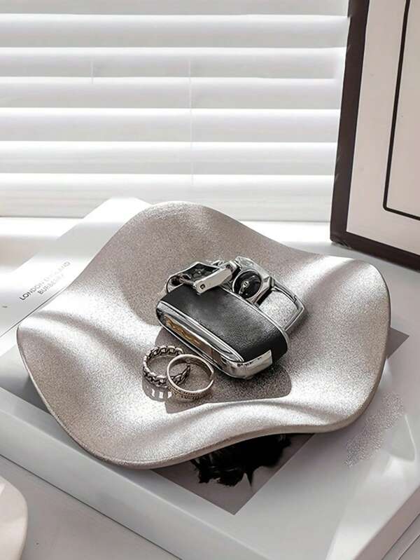 1pc Silver Ceramic Jewelry Tray, Luxury Jewelry Organizer Tray For Entryway, Key, Watch, Perfume And Decoration, Suitable For Home, Room, Living Room And Office Organizer Storage Box Travel