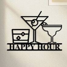 Black Metal Happy Hour Sign - Stylish Bar Wall Art For Home Decor, Outdoor And Indoor Use, Perfect For Living Room And Dining Room, Suitable For Modern Home Decor, Room Decor, Bedroom Decor, Bathroom Decor, Waterproof, Rust-Proof